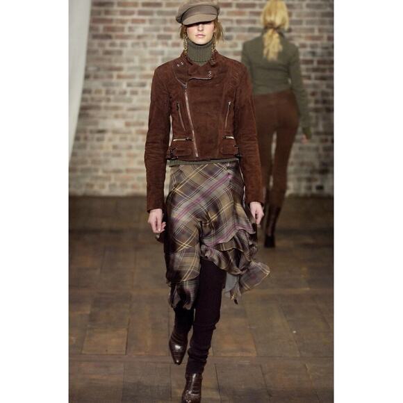 Ralph Lauren Collection Silk Midi Skirt 12 Asymmetrical Plaid Flowy Runway 2003 - Picture 3 of 13